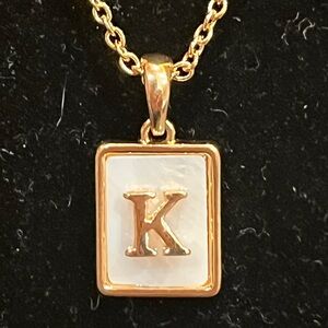 Vintage Avon SAQ Initial "K" Necklace - Mother of Pearl Gold Tone - 1980s Signed